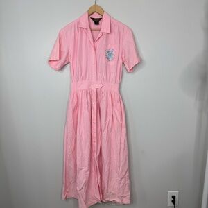 Eddie Bauer Cottagecore Pink Short Sleeve Collared Maxi Dress Medium